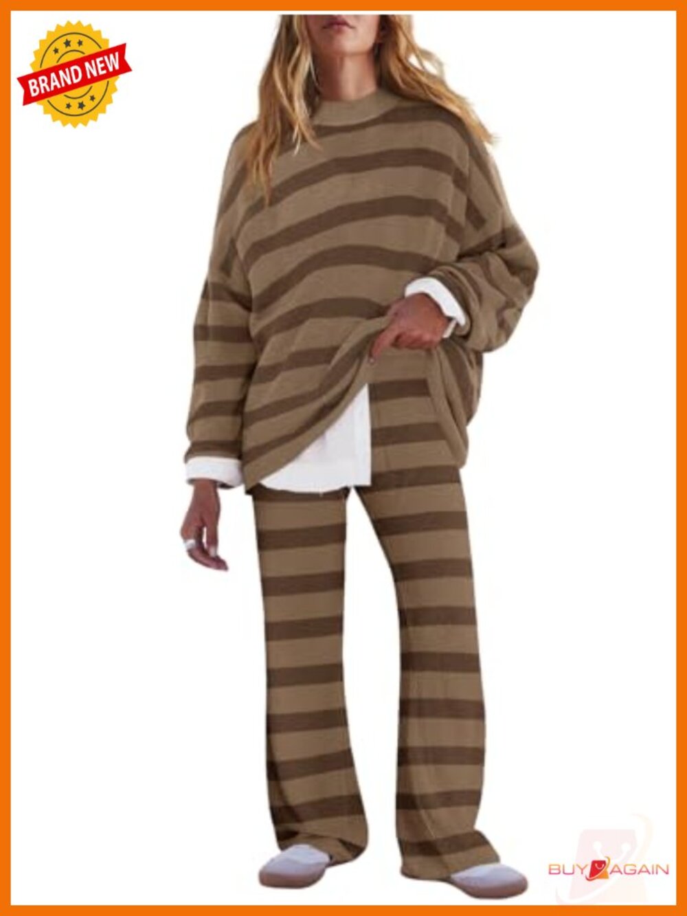 Oversized Womens Lounge Set Striped Sweater 2 Piece Pajama Set with Pockets